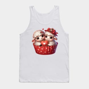 Valentine Sheep Couple In A Cupcake Tank Top
